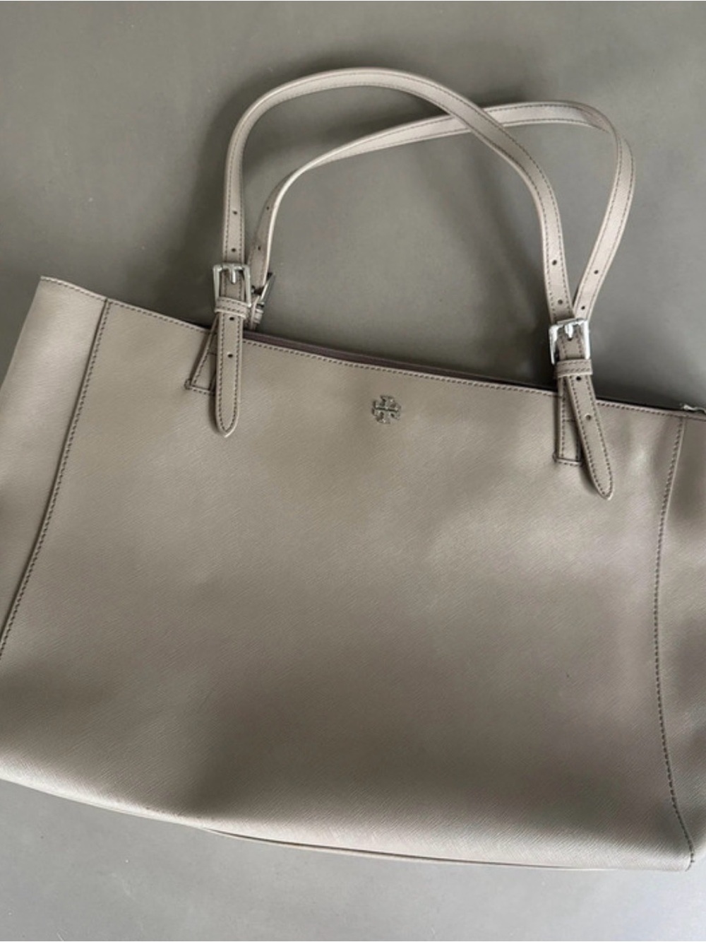 Tory Burch Light Taupe Pebbled Leather Tote